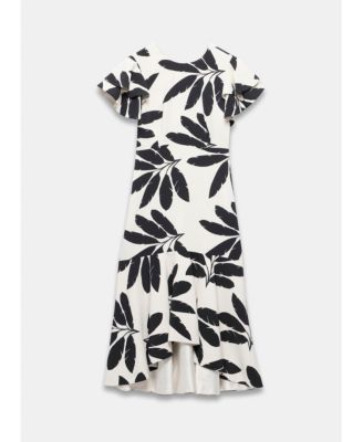 Women's Neutral Palm Print Midi Dress