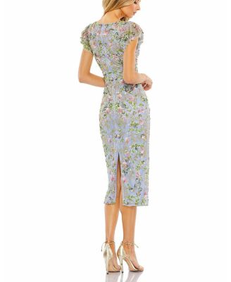 Floral Embellished Flutter Cap Sleeve Dress