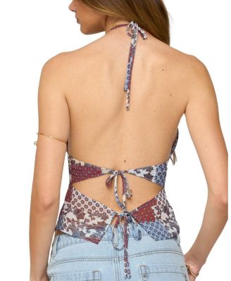 Mixed Patchwork Backless Halter Top