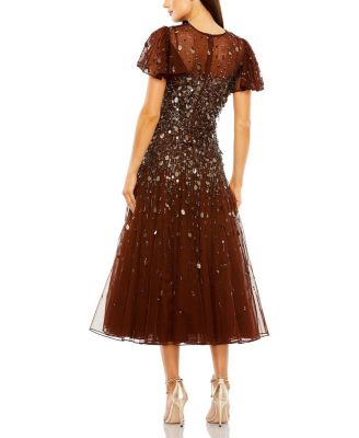 Flutter Sleeve Sheer Top Beaded Dress