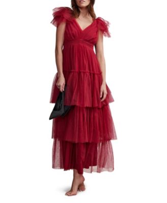 Women's Tulle Ruffle Maxi Dress