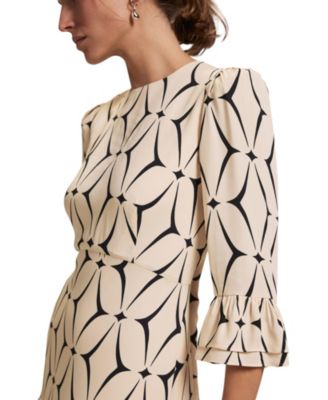  Women's Geo Print Ruffle Midi Dress