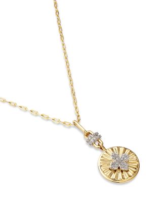 Diamond Sunray Disc Pendant Necklace in 14K Yellow Gold, 0.10 tcw