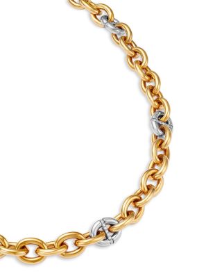 18K White & Yellow Gold Chains Diamond Link Collar Necklace, 16"