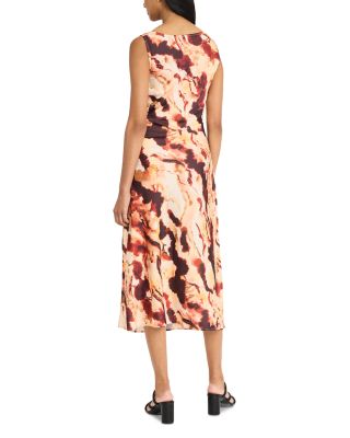 Printed Asymmetric Neck Midi Dress