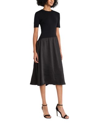 Mixed Media Elbow Sleeve Midi Dress