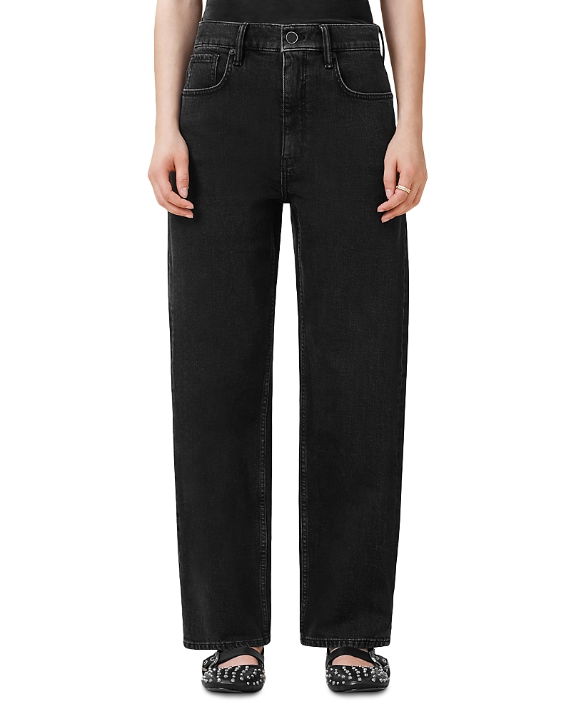 Allsaints Sadie High Rise Ankle Barrel Jeans In Washed Black In Black