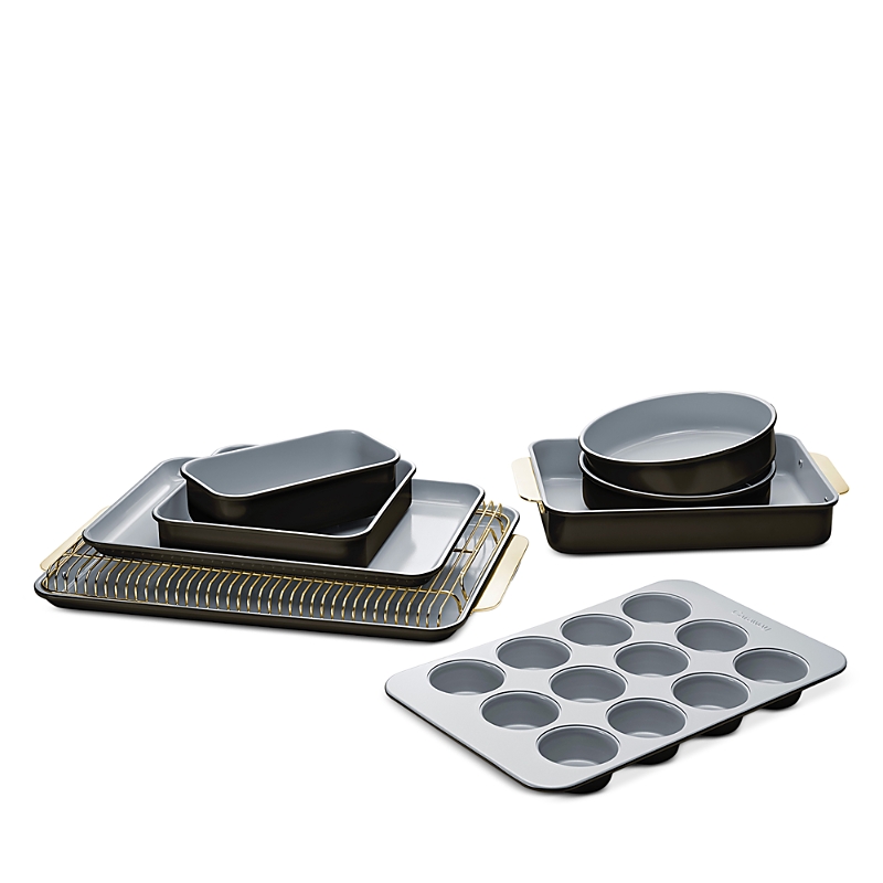 Caraway 11 Piece Ceramic Non-stick Mega Bakeware Set With Gold Handles In Gray