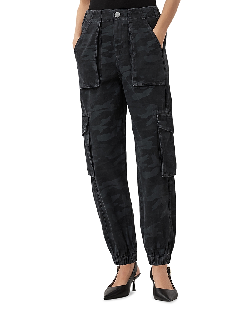 Allsaints Womens Camo Ink Blue Fredia Camo-print High-rise Denim Trousers In Black