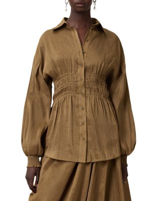 Staci Linen & Silk Smocked Shirt