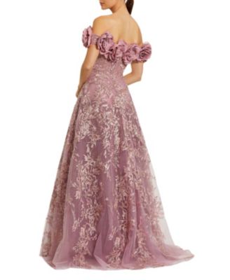  Embroidered Off The Shoulder Floral A Line Gown