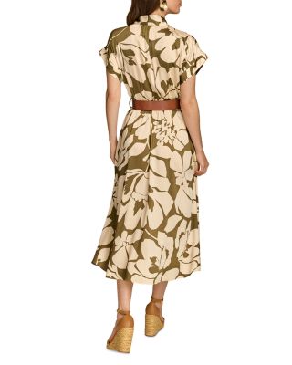 French Twill Floral Belted Midi Dress
