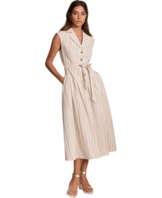  Women's Drop Waist Stripe Midi Dress