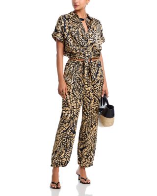 AQUA - Satin Palm Leaf Shirt & Jogger Pants