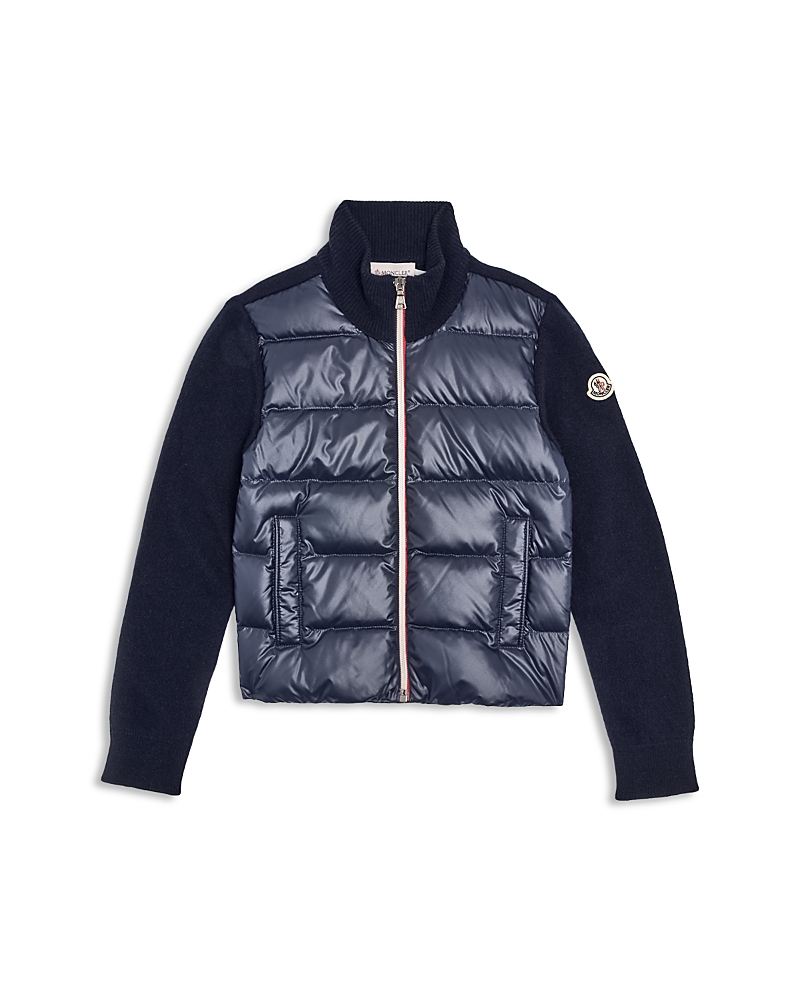 Moncler Kids' Wool Knit & Quilted Down Cardigan In Blue