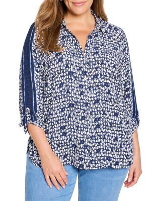 NIC+ZOE Plus - Plus Etched Angles Roll Tab Sleeve Shirt