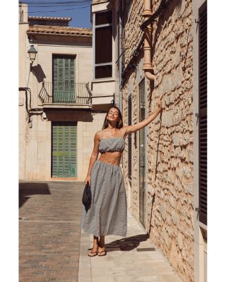 Gingham Crop Top & Gingham Ruched Waist Midi Skirt