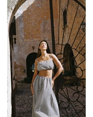 Gingham Crop Top & Gingham Ruched Waist Midi Skirt