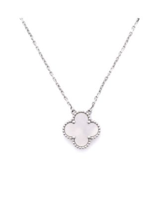  Vintage Alhambra Pendant Necklace 18K White Gold and Mother of Pearl