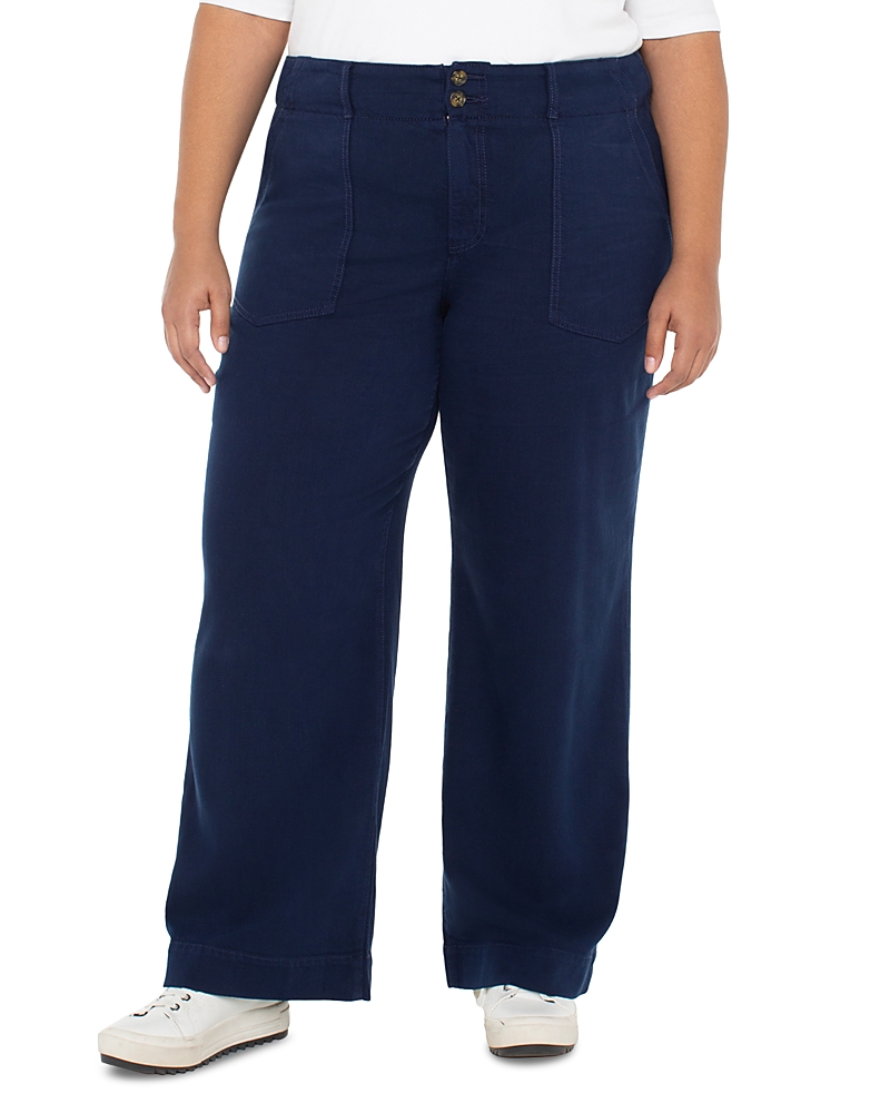 Liverpool Los Angeles Plus High Rise Wide Leg Jeans In Navy Dusk In Blue