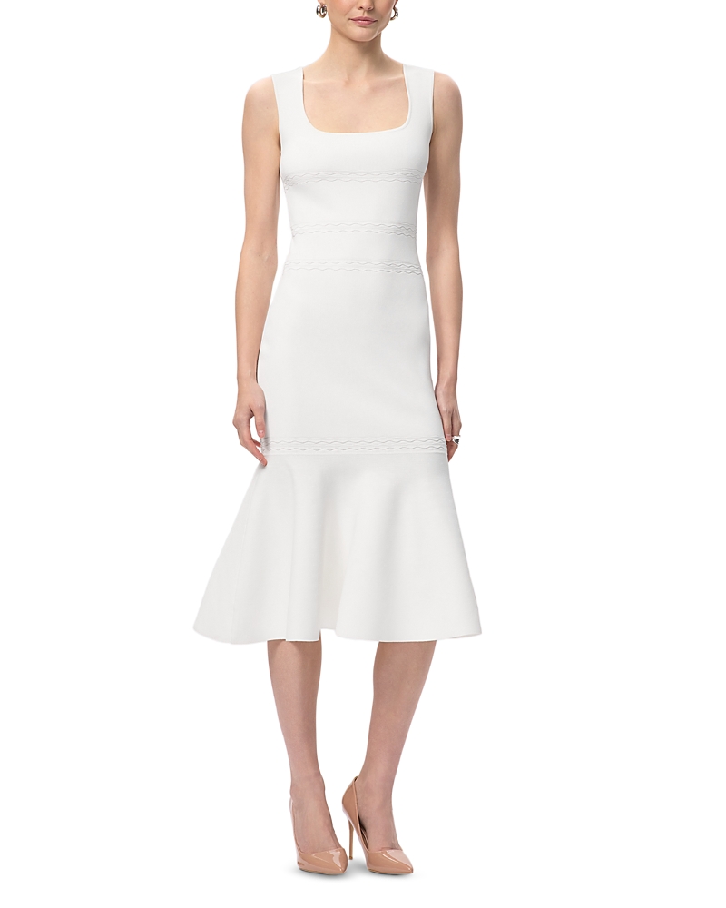 Herve Leger The Camille Sleeveless Flounce Knit Midi Dress In White
