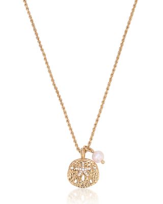Ettika - Pav&eacute; Sand Dollar & Cultured Freshwater Pearl Pendant Necklace, 15"-18"