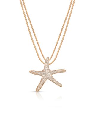 Pav&eacute; Starfish Pendant Necklace, 12"-17"