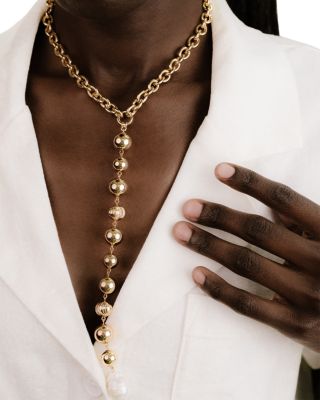 Deep Drop Cultured Freshwater Pearl Lariat Necklace, 15"-20"