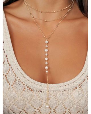 Coastal Cultured Freshwater Pearl Layered Lariat Necklace, 12.5"-17.5"