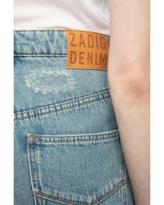 Elio High Rise Distress Jeans in Light Blue