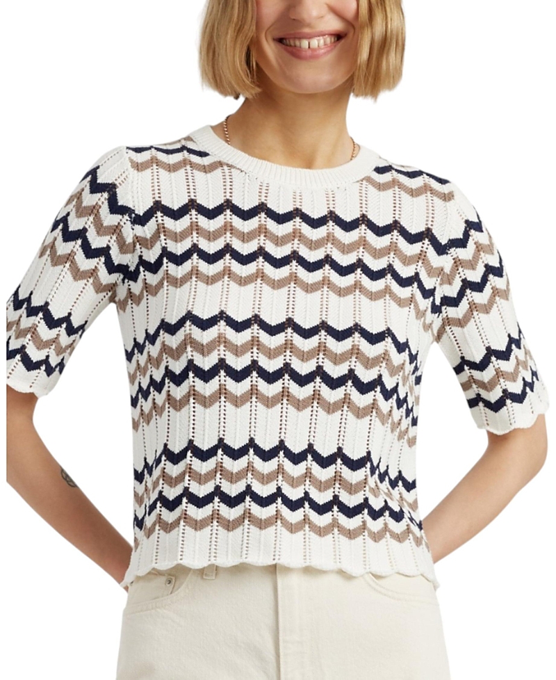 Chinti & Parker Women's Cotton Chevron Stitch T-Shirt Top
