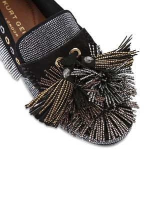  Women's Pom Pom Moccasin Fringe Flats