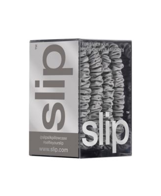 Pure Silk Back to Basics Skinny Scrunchies in Silver, Set of 4