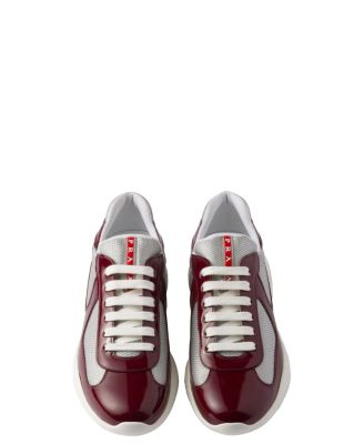 Men's Patent Leather and Technical Fabric America's Cup Sneakers in Burgundy