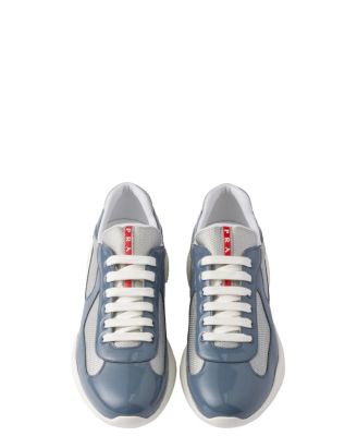 Men's Patent Leather and Technical Fabric America's Cup Sneakers in Light Blue