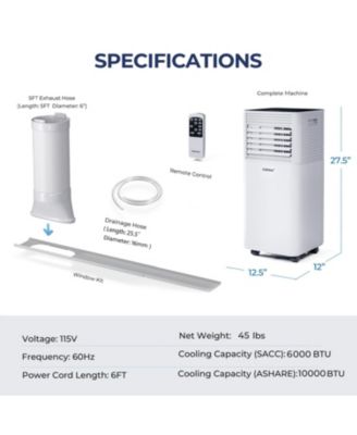 10000 BTU Portable Air Conditioner 3-in-1 Air Cooler w/Dehumidifier & Fan Mode