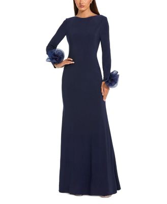 Long Sleeve Fitted Jersey With 3D Flowers Gown