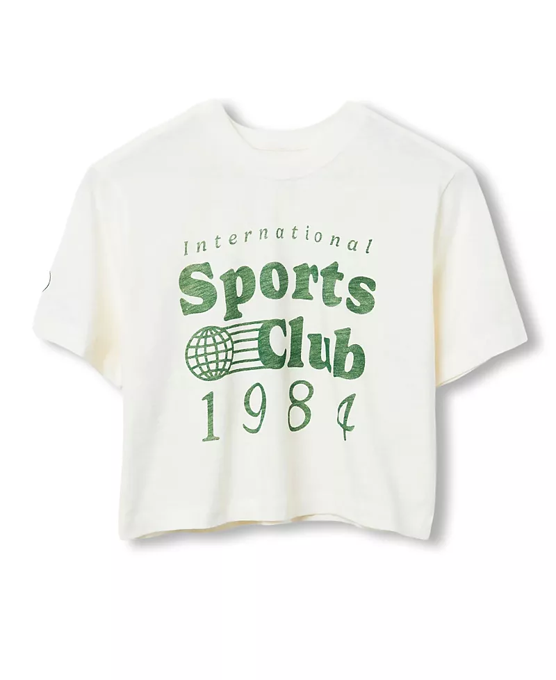 Junk Food Clothing Women's International Sports Club 1984 Mock Neck Crop Tee