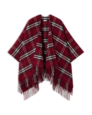 Oxblood Check Wool & Cashmere Cape