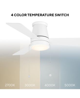 Fans Hug 44in Selectable 2700-3000-4000-5000K LED Indoor or Outdoor Flush Mount Pull Chain Ceiling Fan