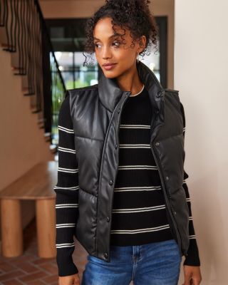 Faux Leather Quilted Puffer Vest