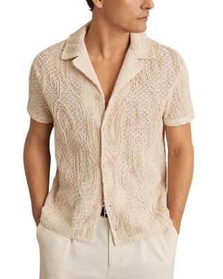 REISS - Finn Embroidered Crochet Camp Sweater