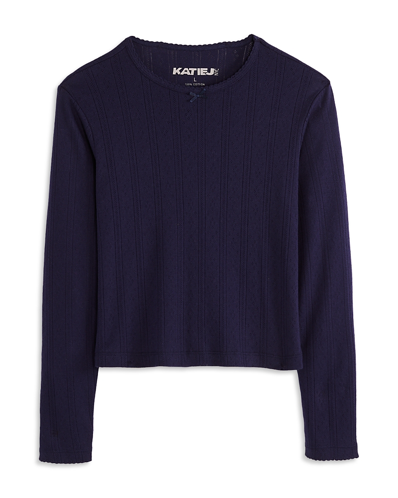 Katiejnyc Girls' Marina Long Sleeved Pointelle Top - Big Kid In Blue