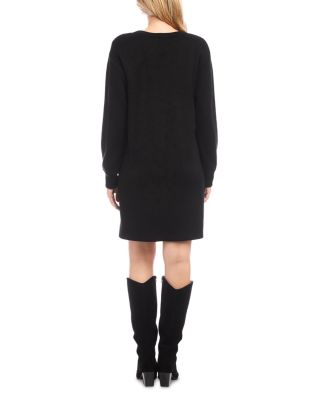 Long Sleeve V Neck Button Detail Dress