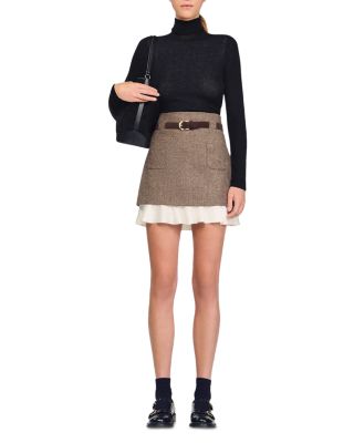 Frill Hem Belted Mini Skirt