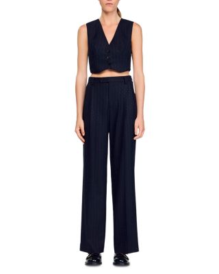 Striped Rhinestone Sleeveless Jacket