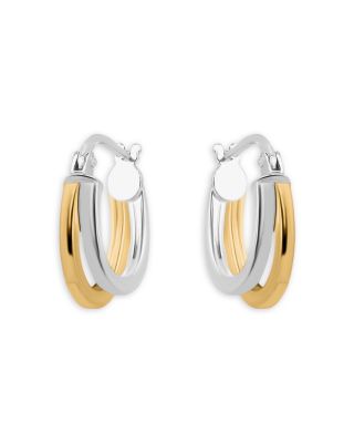 AQUA - 18K Gold-Plated & Sterling Silver Two-Tone Double Hoop Earrings - Exclusive