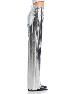 Logan Faux Leather Wide Leg Jeans in Silver