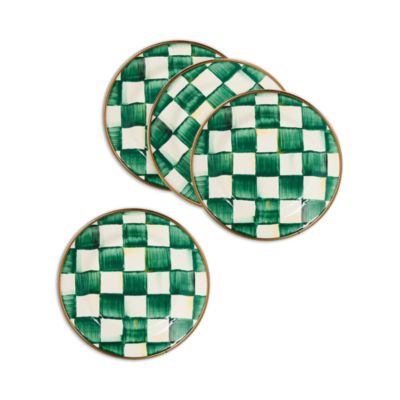 Emerald Check Appetizer Plates, Set of 4