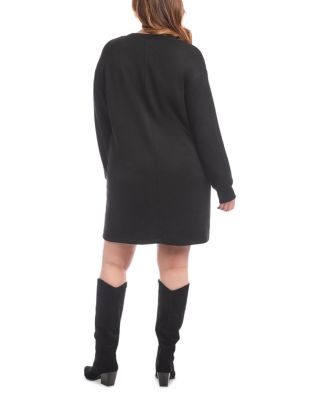 Plus Long Sleeve V Neck Button Detail Dress
